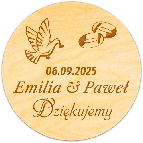 PODZIĘKOWANIE ZA OBECNOŚĆ NA WESELU dla gości magnes koło obrączki