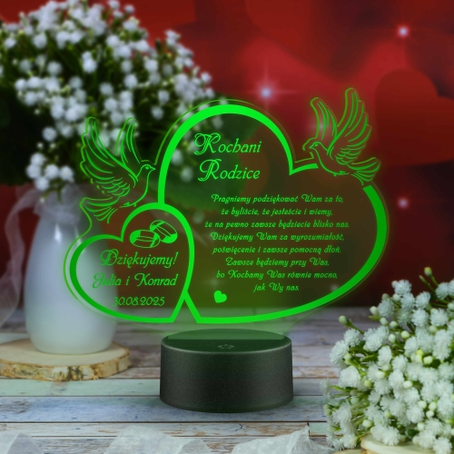 Akrylowa statuetka LED PODZIĘKOWANIE DLA RODZICÓW na ślub z grawerem