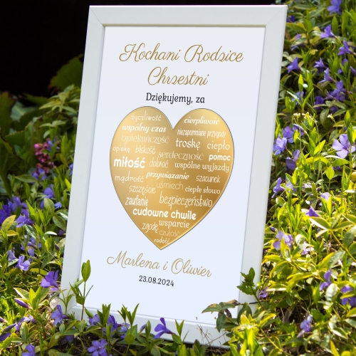 Obrazek lustrzane serce napisy PREZENT DLA RODZICÓW CHRZESTNYCH ŚLUB