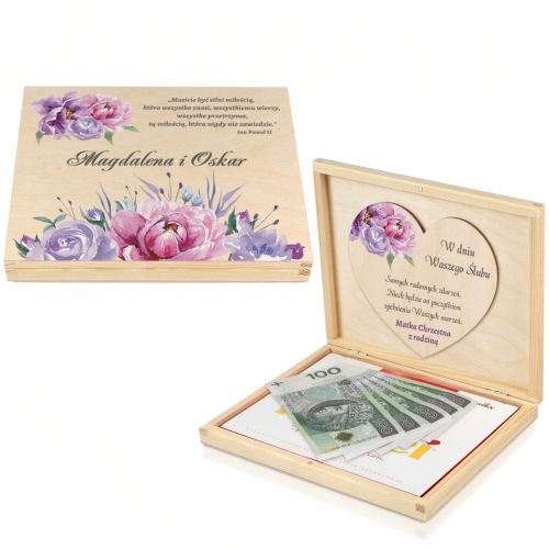 ORYGINALNA PAMIĄTKA ŚLUBNA pudełko na Merci i gotówkę z życzeniami