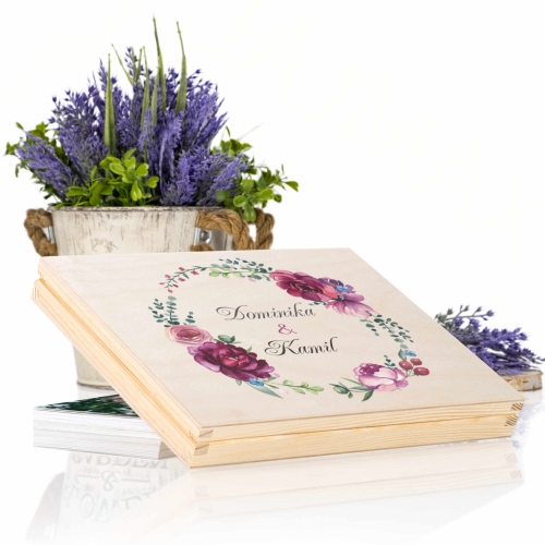 DLA NOWOŻEŃCÓW PAMIĄTKA ŚLUBNA drewniane pudełko na gotówkę nadruk