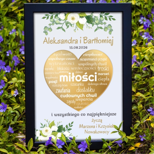 ORYGINALNY POMYSŁ NA PREZENT NA WESELE ramka z sercem z życzeniami