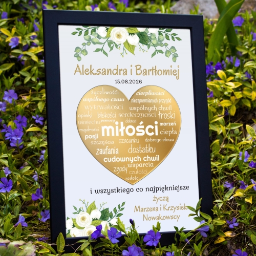 ORYGINALNY POMYSŁ NA PREZENT NA WESELE ramka z sercem z życzeniami