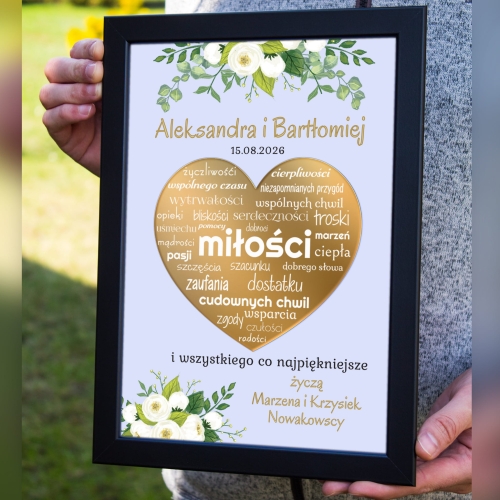 ORYGINALNY POMYSŁ NA PREZENT NA WESELE ramka z sercem z życzeniami