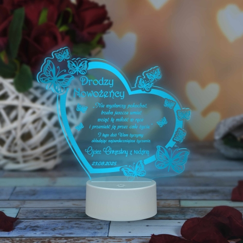 Statuetka led motyle PREZENT ŚLUBNY grawer