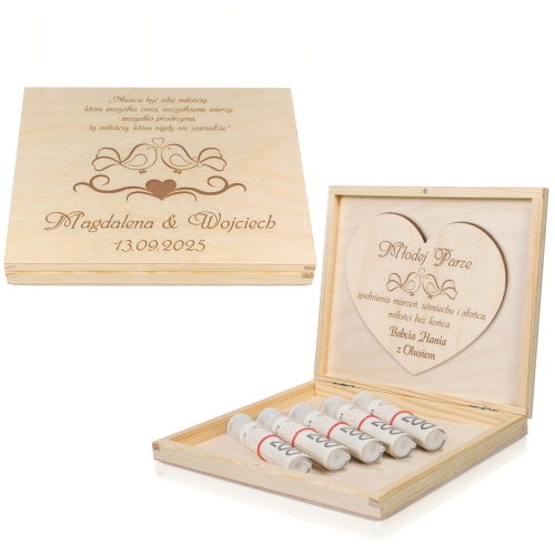 PUDEŁKO NA PIENIĄDZE Z CYTATEM oryginalny prezent na ślub grawer