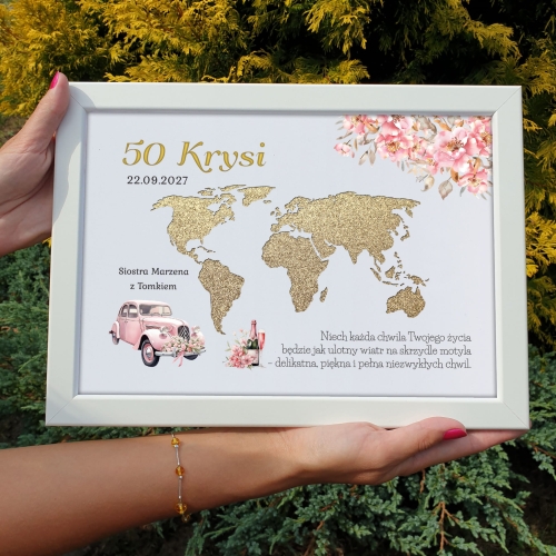 PREZENT NA URODZINY ramka na pieniądze mapa kontynenty super pomysł