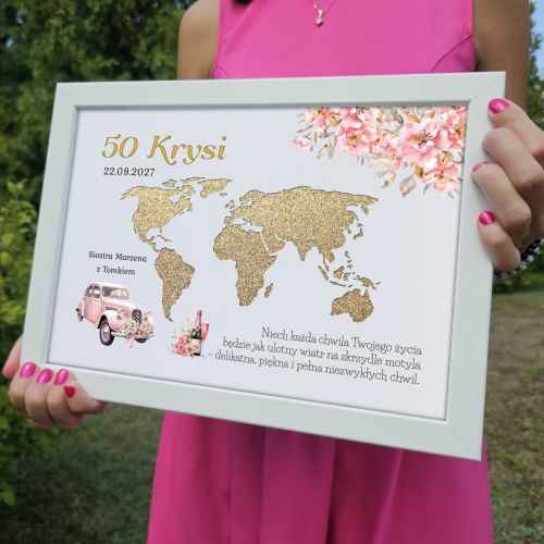 PREZENT NA URODZINY ramka na pieniądze mapa kontynenty super pomysł