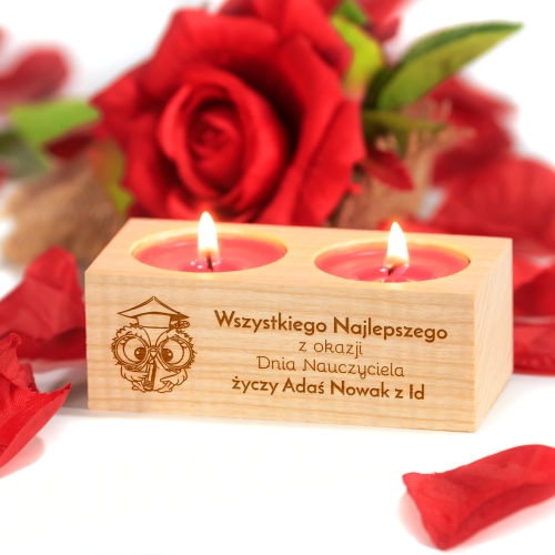 Świecznik podwójny upominek DLA NAUCZYCIELA GRAWER
