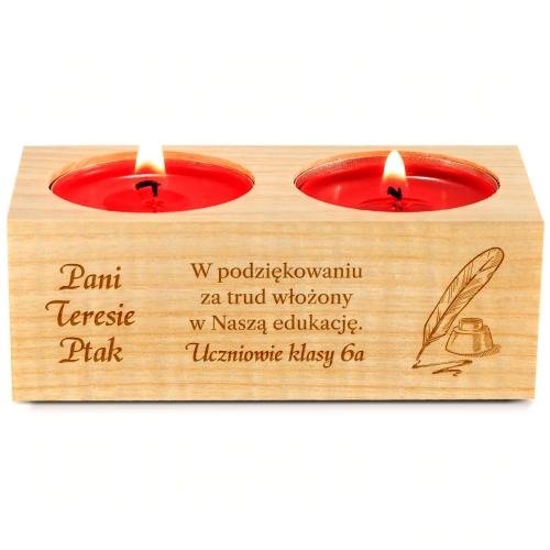 Świecznik podwójny upominek DLA NAUCZYCIELA GRAWER
