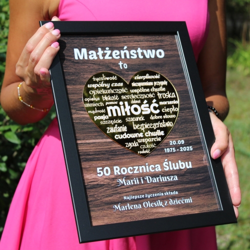 PIĘKNY PREZENT NA ROCZNICĘ ŚLUBU ramka złote serce imiona 