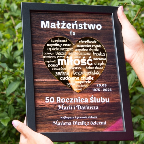 PIĘKNY PREZENT NA ROCZNICĘ ŚLUBU ramka złote serce imiona 