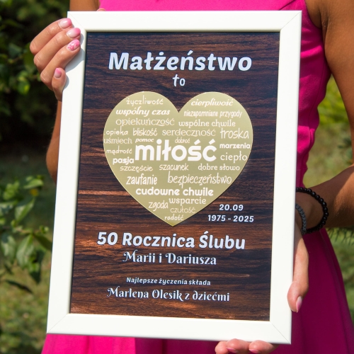 ZŁOTE SERCE Z ŻYCZENIAMI ramka z okazji Rocznicy Ślubu prezent