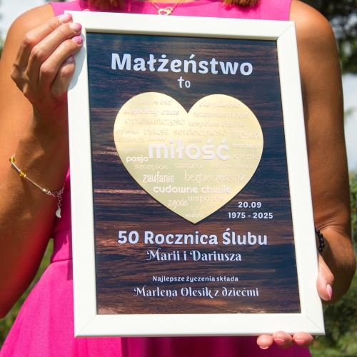 ZŁOTE SERCE Z ŻYCZENIAMI ramka z okazji Rocznicy Ślubu prezent