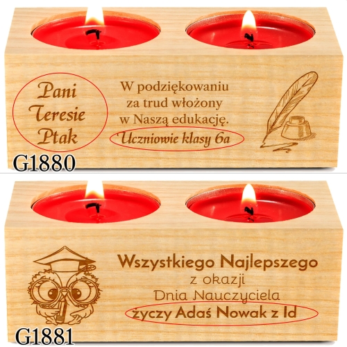 Świecznik podwójny upominek DLA NAUCZYCIELA GRAWER
