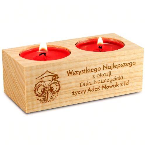Świecznik podwójny upominek DLA NAUCZYCIELA GRAWER