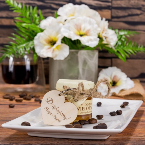 Zestaw miodzik z brelokiem UPOMINKI DLA GOŚCI na ślub grawer