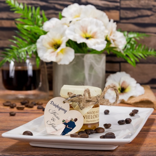 Słodki zestaw na podziękowanie dla gości WESELE ŚLUB miód brelok