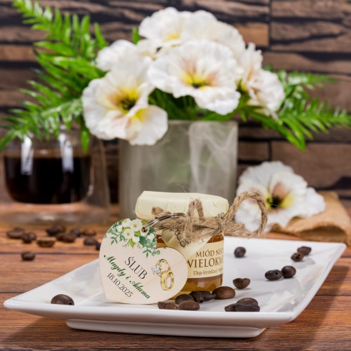 POMYSŁOWE PODZIĘKOWANIA DLA GOŚCI NA ŚLUB serce i miodzik obrączki