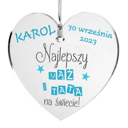 PREZENT NA DZIEŃ CHŁOPAKA zawieszka do auta serce z nadrukiem