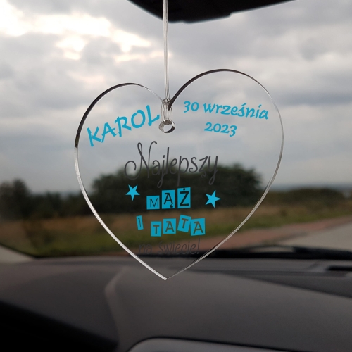 PREZENT NA DZIEŃ CHŁOPAKA zawieszka do auta serce z nadrukiem