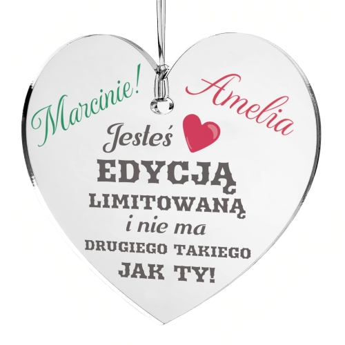 Zawieszka serce dla kierowcy PREZENT NA DZIEŃ CHŁOPAKA IMIONA