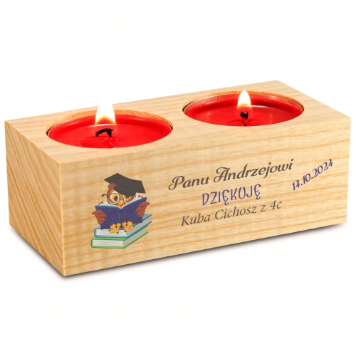 ŚWIECZNIK podwójny upominki dla nauczyciela nadruk