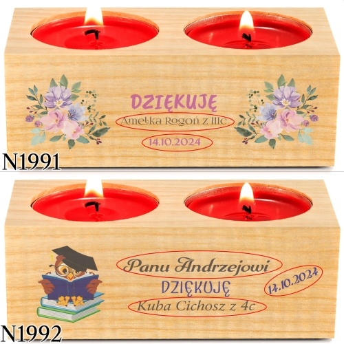 ŚWIECZNIK podwójny upominki dla nauczyciela nadruk
