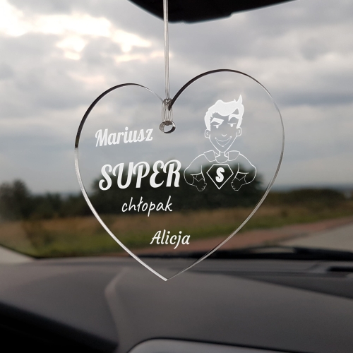 UPOMINEK DLA NIEGO serce Super chłopak zawieszka do auta grawer