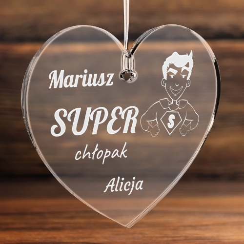 UPOMINEK DLA NIEGO serce Super chłopak zawieszka do auta grawer