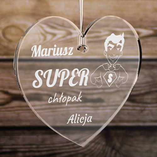 UPOMINEK DLA NIEGO serce Super chłopak zawieszka do auta grawer