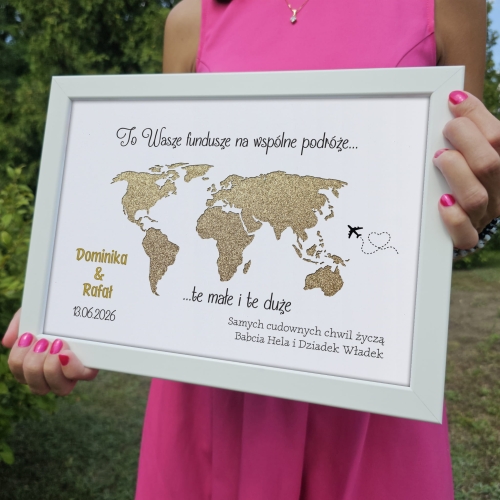 RAMKA NA GOTÓWKĘ MAPA ŚWIATA fundusze na wspólne podróże na ślub