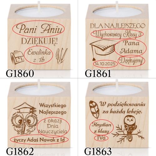 Świecznik UPOMINEK DLA NAUCZYCIELA grawer
