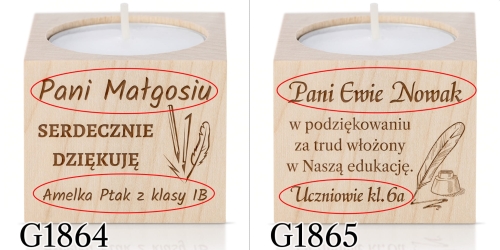 Świecznik UPOMINEK DLA NAUCZYCIELA grawer