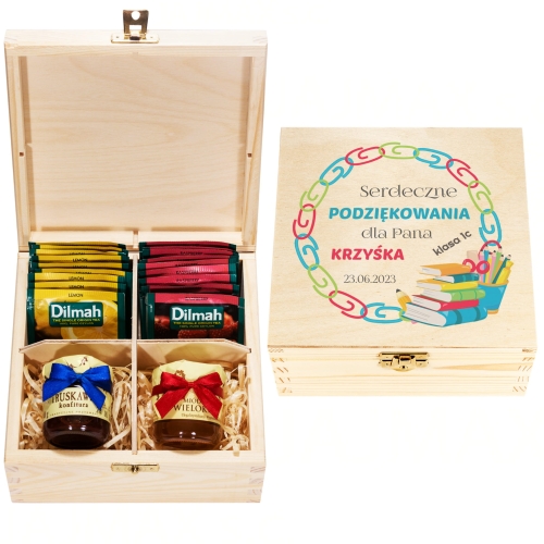 PREZENT PODZIĘKOWANIA DLA NAUCZYCIELA box upominkowy miód, herbaty