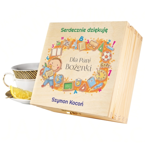 POMYSŁ NA PREZENT DLA NAUCZYCIELA pudełko słodkości z dedykacją od ucznia