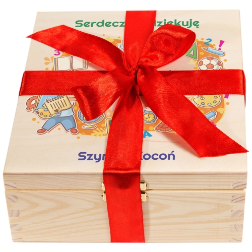 POMYSŁ NA PREZENT DLA NAUCZYCIELA pudełko słodkości z dedykacją od ucznia