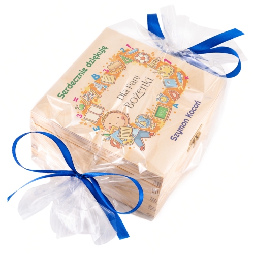 POMYSŁ NA PREZENT DLA NAUCZYCIELA pudełko słodkości z dedykacją od ucznia