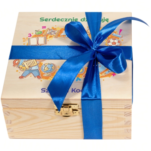 POMYSŁ NA PREZENT DLA NAUCZYCIELA pudełko słodkości z dedykacją od ucznia