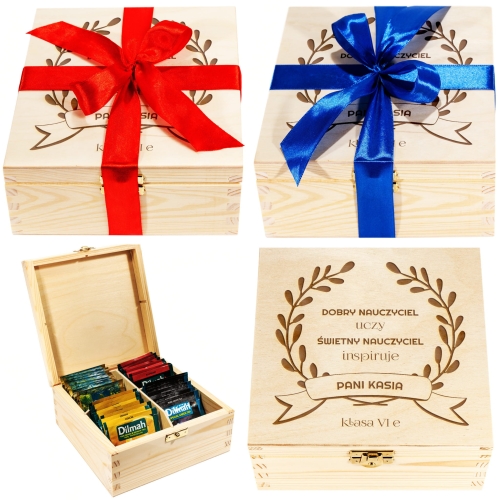 HERBATY DILMAH W OZDOBNYM PUDEŁKU prezent dla nauczyciela dedykacja