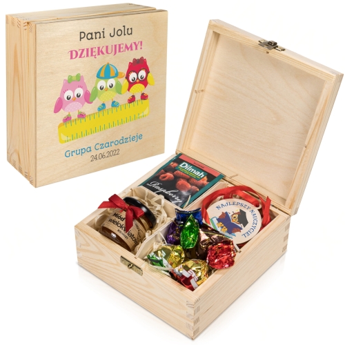 Herbaciarka zestaw miód herbata praliny medal dla nauczyciela nadruk