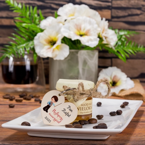 PREZENT DLA NAUCZYCIELA zestaw brelok i miodzik naturalny z podpisem