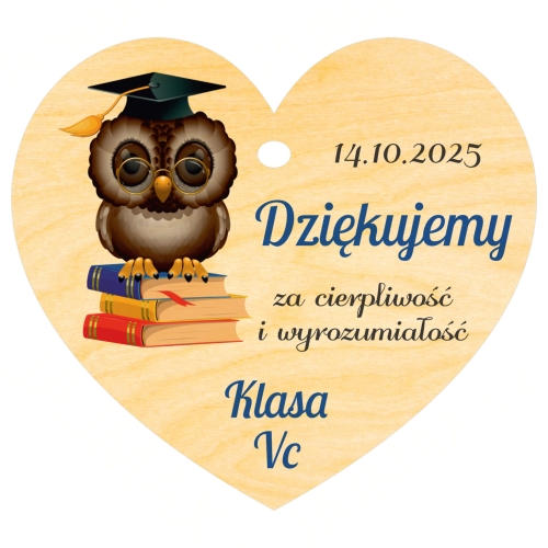 Czekolada Merci dla nauczyciela i serce dziękujemy z podpisem sowa