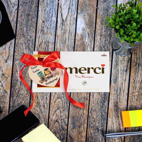 Czekolada Merci z sercem z personalizacją PREZENT DLA NAUCZYCIELA