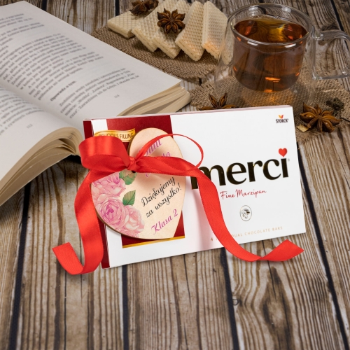 CZEKOLADA MERCI z sercem prezent dla nauczyciela nadruk