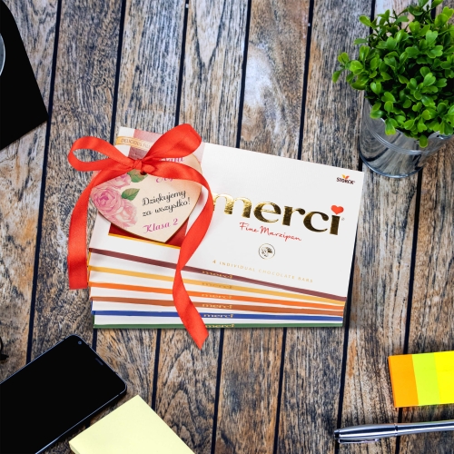 CZEKOLADA MERCI z sercem prezent dla nauczyciela nadruk