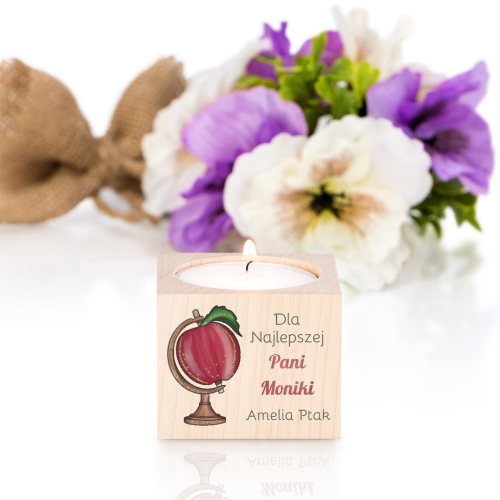 POMYSŁOWY UPOMINEK DLA NAUCZYCIELA świecznik z nadrukiem podpis