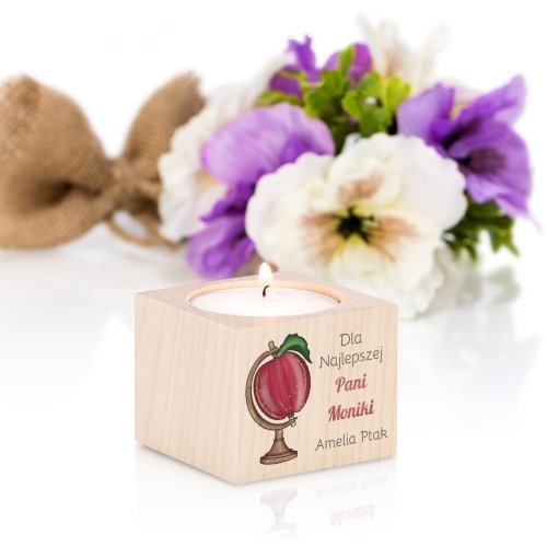 POMYSŁOWY UPOMINEK DLA NAUCZYCIELA świecznik z nadrukiem podpis