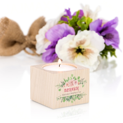 SUPER PREZENT DLA NAUCZYCIELA drewniany świecznik z podpisem