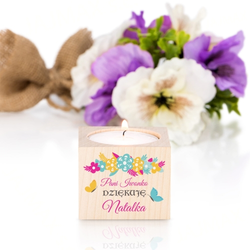 Pomysłowy upominek dla nauczyciela ŚWIECZNIK DREWNIANY NADRUK